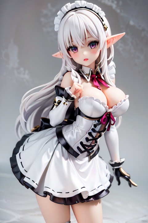  1 girl，white hair，fantasy, maid , elf ears,