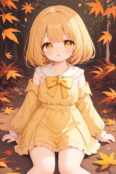 Best quality,masterpiece,pointillism style,composed entirely of small,1girl,magical_girl,Impressionistic digital painting,yellow and gold color palette,forest leaf fall,warm tones,chibi