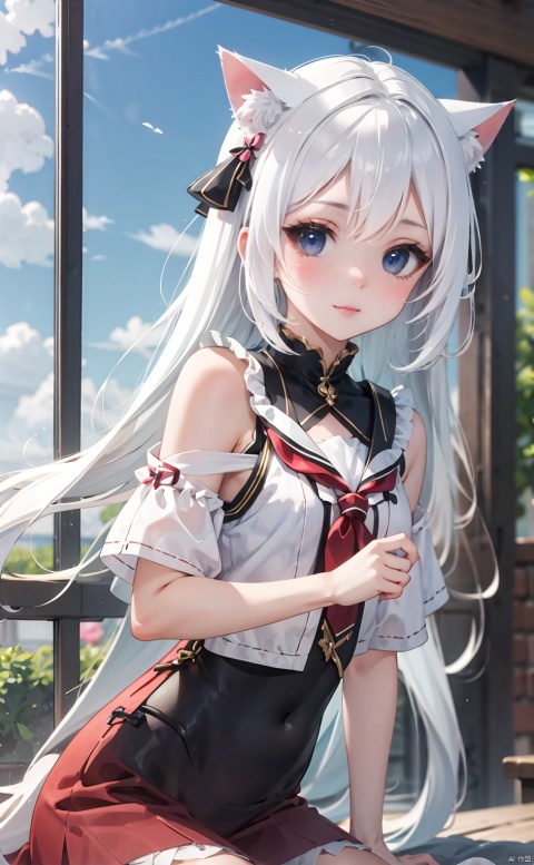  masterpiece,best quality,8k,loli,solo,white hair,kawaii,(depth of field),room,cat ear,