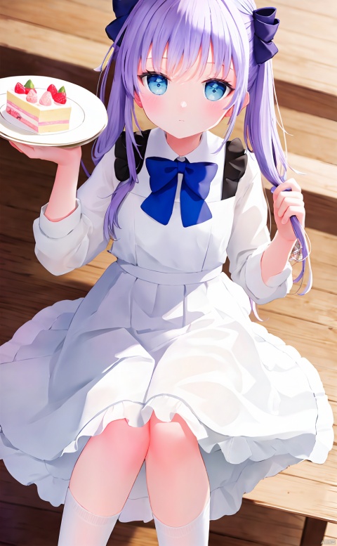 masterpiece,8k,best quality,1girl,solo,((depth of field)),bowknot,light,white socks,enmaided,cake