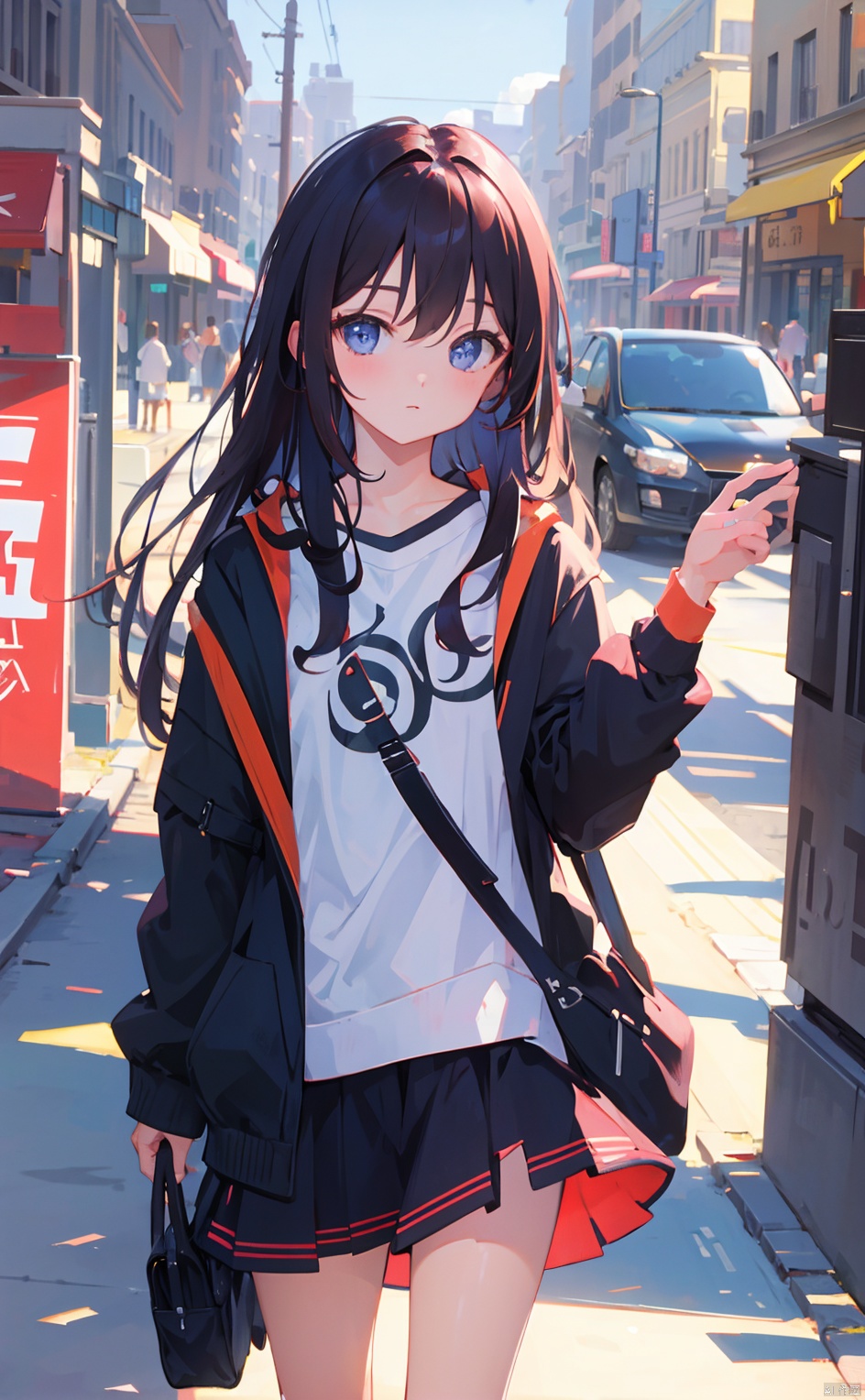 masterpiece,8k,best quality,loli,solo,((depth of field)),long hair,street,