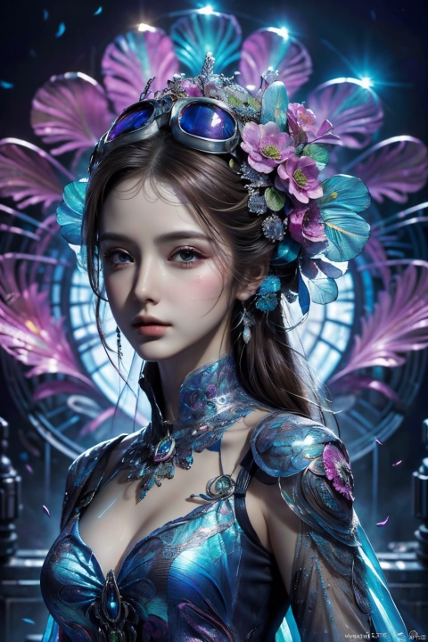  (Hyper Real), (illustration), (high resolution), (8K), (Very detailed), (Best Illustration), (Beautiful detailed eyes), (Best quality), (Super detailed), (Masterpiece), (the wallpaper), (Detailed face), Solo, (Dynamic pose), 1girl,goggles,goggles_on_head,jewelry,kongque,qingsha