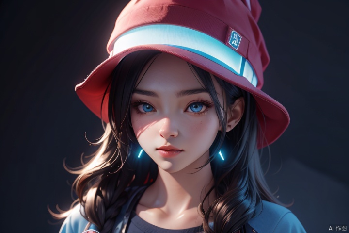 Masterpiece, high quality, 8K, cute girl, red hat, blue clothes, rendering, 3D, top-notch lighting effects


