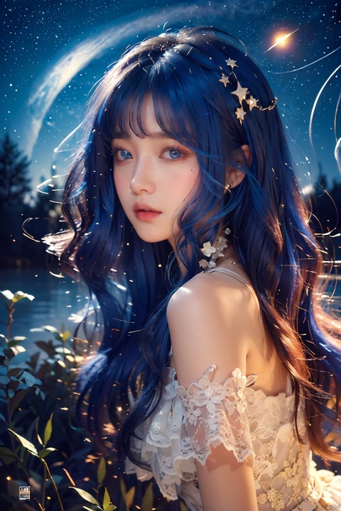 {{best quality}}, {{masterpiece}}, {{ultra-detailed}}, {illustration}, {detailed light}, {an extremely delicate and beautiful}, a girl, {beautiful detailed eyes}, stars in the eyes, messy floating hair, colored inner hair, Starry sky adorns hair, depth of field, 1girl