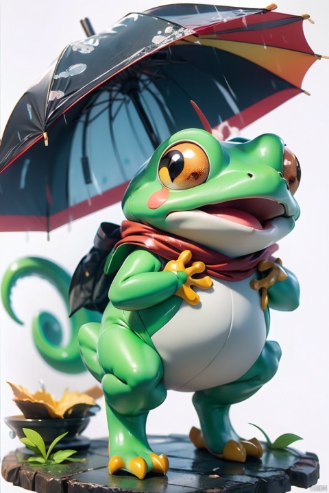  Masterpiece, high quality, 8K, full body, solo, solo, simple background, holding, standing, full body, closed eyes, pokemon \(creature\), no humans, umbrella, pocket, holding umbrella, frog

