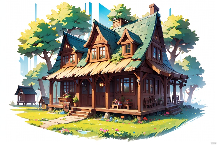  The wooden houses in the forest are natural and fresh