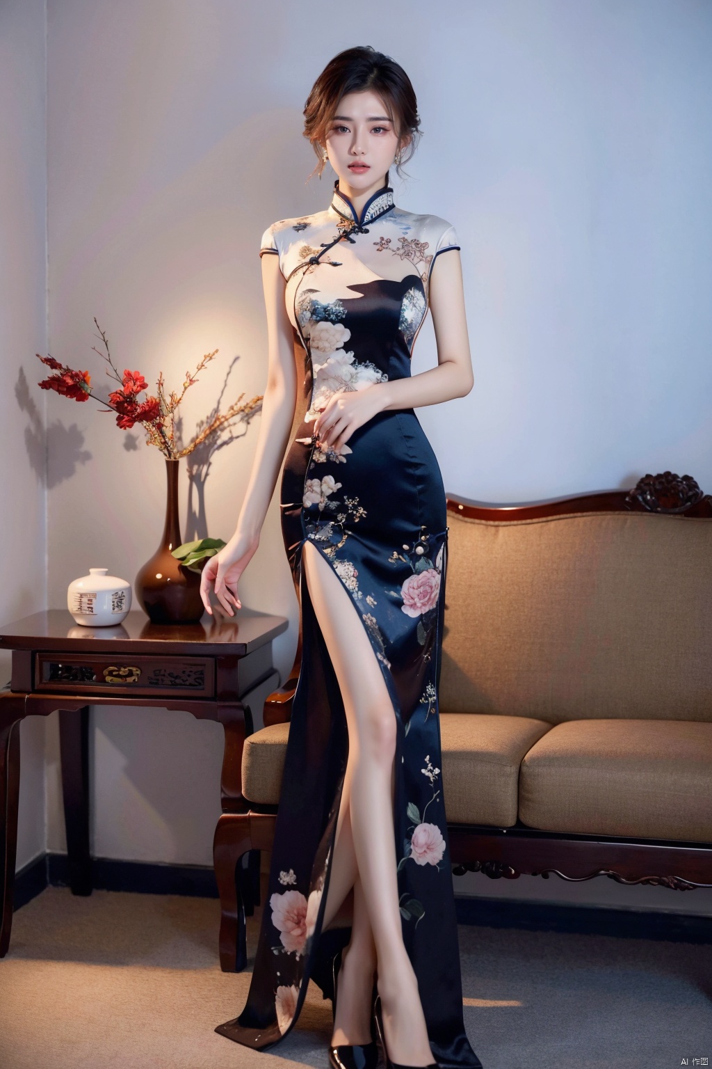 Sexy big breasted and long legged cheongsam beauty