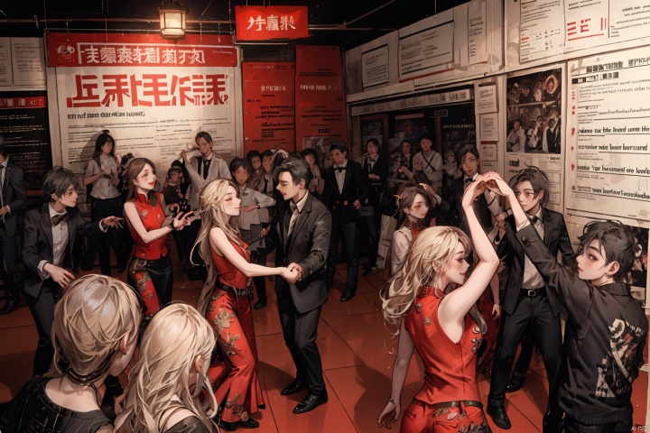 a group of chinese students dance tango in a club