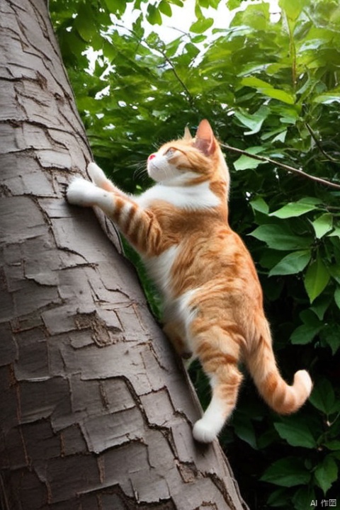 cat is climbing a tree,
High Resolution,Sharp Focus,Detailed Textures,Clear Shading ,Precision in Light,Fine Brush Strokes,Depth of Field,Reflective Surface,Subtle Transitions, landscape