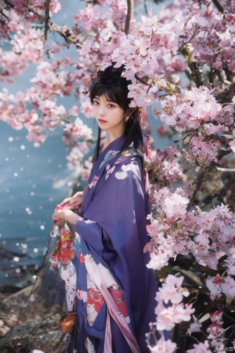 best quality, masterpiece, ultra high res.1girl,pure color background, snowing,with plum blossoms next to her