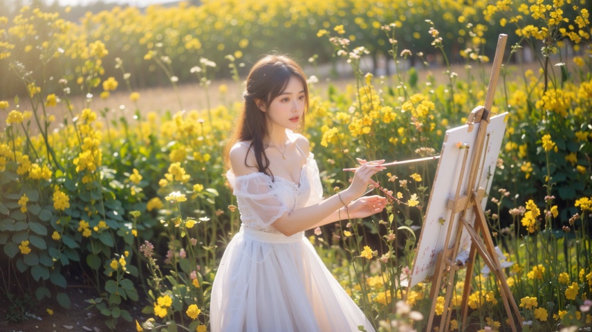 Very beautiful, 20 years old, a girl,

Big chest, (long legs, glossy) outdoor, rapeseed flowers, painting, long skirt, long hair