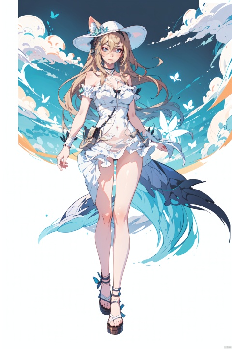  (illustration:1.1), (concept art:1.2), 
1girl,(wolf_ears), (wolf_tail),long hair,full body,
wind,sky, 
abyz,see-through dress,hat,breasts,long hair,dress,butterfly,blond hair,sundress, 
