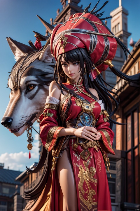  (concept art:1.2),(photorealistic:1.2),(3D:1.3)
handmade style,pvc,(nice hands, perfect hands:0.9),
cinematic lighting,fantasy,
,,(wolf_ears), (wolf_tail),long hair,antenna hair,
((fine and beautiful detailed skin:1.0),(shiny:1.0),(Oil_highlights:1.0),(shiny_skin:1)),
wind,sky, european,
, zhuang,long dress,hat,
