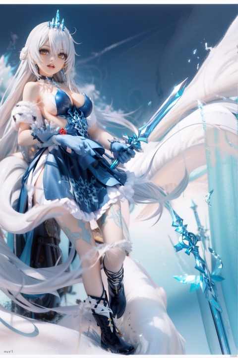  (illustration:1.1), concept art,(safe_pos:1.05),
(realistic, photorealistic, photo-realistic:1.1),
1girl, smoke,teeth,naughty_face,pose,
sky,wind, sword,
lindong,kiana kaslana,long hair,blue elbow gloves,bare shoulders,yellow eyes,boots,bangs,breasts,white thighhighs,jewelry,diamond-shaped pupils,hair between eyes,blue dress,tiara,