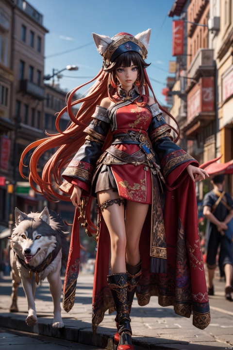  (concept art:1.2),(photorealistic:0.8),(3D:1.2)
handmade style,pvc,(nice hands, perfect hands:0.9),
cinematic lighting,fantasy,
,,(wolf_ears), (wolf_tail),long hair,antenna hair,
((fine and beautiful detailed skin:1.0),(shiny:1.0),(Oil_highlights:1.0),(shiny_skin:1)),
wind,sky, 
, zhuang,dress,hat,