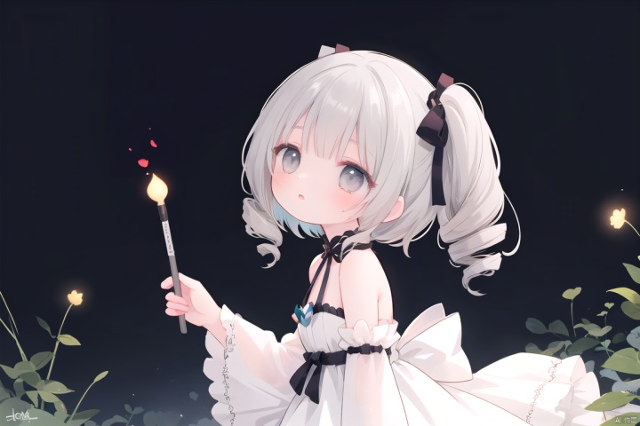  (masterpiece),(best quality),illustration,ultra detailed,hdr,Depth of field,(colorful),Artist caisena,1girl,solo,long hair,dress,white dress,grey hair,bronya zaychik,drill hair,detached sleeves,signature,looking up,bare shoulders,from side,grey eyes,