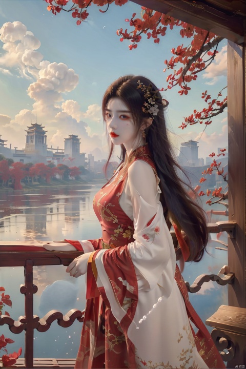  (masterpiece, best quality:1.2),(1girl:1.5),
a red pattern with white swirls , jujingyi, 1girl,flower, (\meng ze\),bubble, xianjing hanfu crane,cloud smoke, liuguang,big breasts 