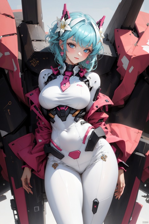  1girl,(flowers theme), (jewerly theme),looking at far,,(((white theme))),dance ,EARRINGS,HAND BARCERT,NECK TIE,MECHA GIR,detaileddetailed background,big breasts,ruinspace