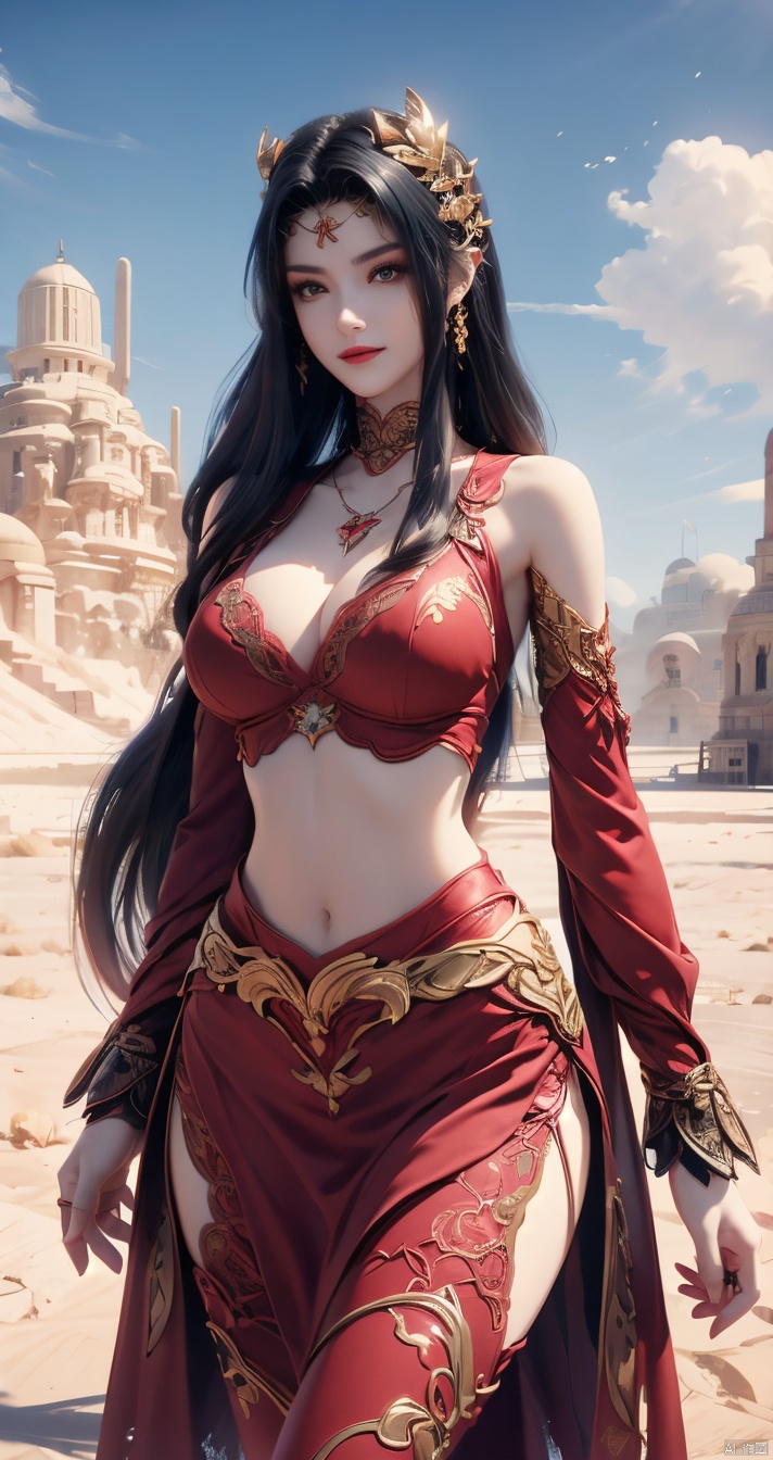  one-girl, ((desert)),((Stand deep in the desert)), looks into camera, Large, perfect body figure,c-medusa,behisheroine,There is a tattoo on the waist,sssr,smile,
inimitable masterpiece, 1 girl, big butt, ultra-realistic 8k CG,perfect artwork, perfect female body, (mature female), small waist, big long legs, looking at the audience, ((seductive pose, sexy pose)), beautiful face, pure face, long hair, (huge breasts), lace-rimmed leg pants, delicate patterns, intricate details,(Representative :1.4), (best quality :1.4), cozy animation scenes