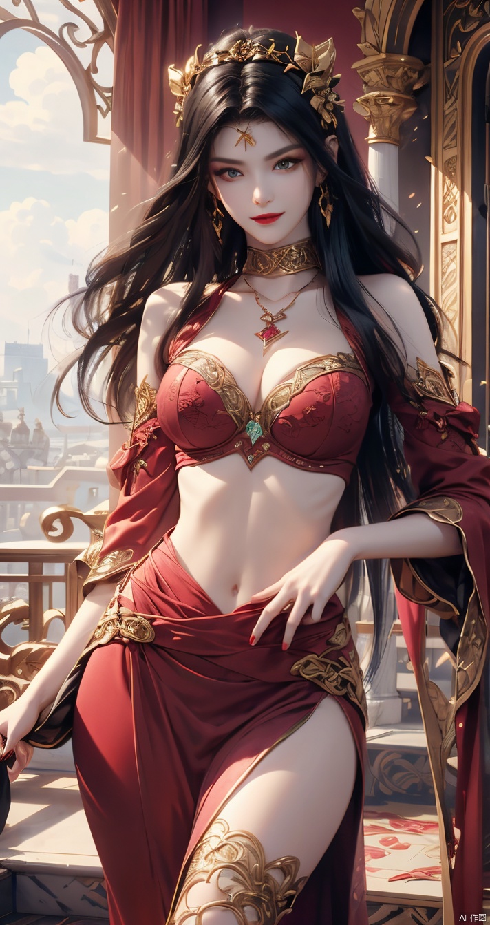  inimitable masterpiece, sky,clouds,sunlight,outdoors,1 girl, big butt, ultra-realistic 8k CG, ((shy)), perfect artwork, perfect female body, (mature female), creamy fat, small waist, big long legs, looking at the audience, ((seductive pose, sexy pose)), Clean, beautiful face, pure face, long hair, (huge breasts), lace-rimmed leg pants, delicate patterns, intricate details, (rich :1.4), gorgeous, luxurious, jewelry, gems, diamonds, glitter, sapphires, ((seductive smile)), blue eyes, red lips, curvy, wide hips, ruby, emerald, (Representative :1.4), (best quality :1.4), glossy skin, black hair, bracelet, solo, fishnet, jewelry, Facial mark, Earrings, buns, necklaces, hair accessories, 1 girl, cozy animation scenes