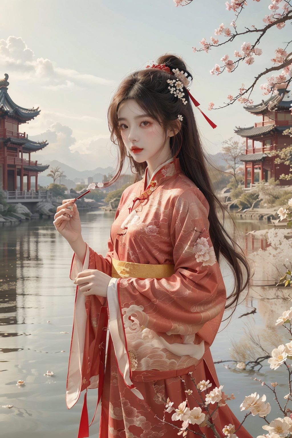  (masterpiece, best quality:1.2),(1girl:1.5),aged vintage paper,
a red pattern with white swirls ,Pencil Draw, jujingyi, 1girl, Pencil Draw, flower, (\meng ze\),bubble, xianjing hanfu crane,cloud smoke, liuguang