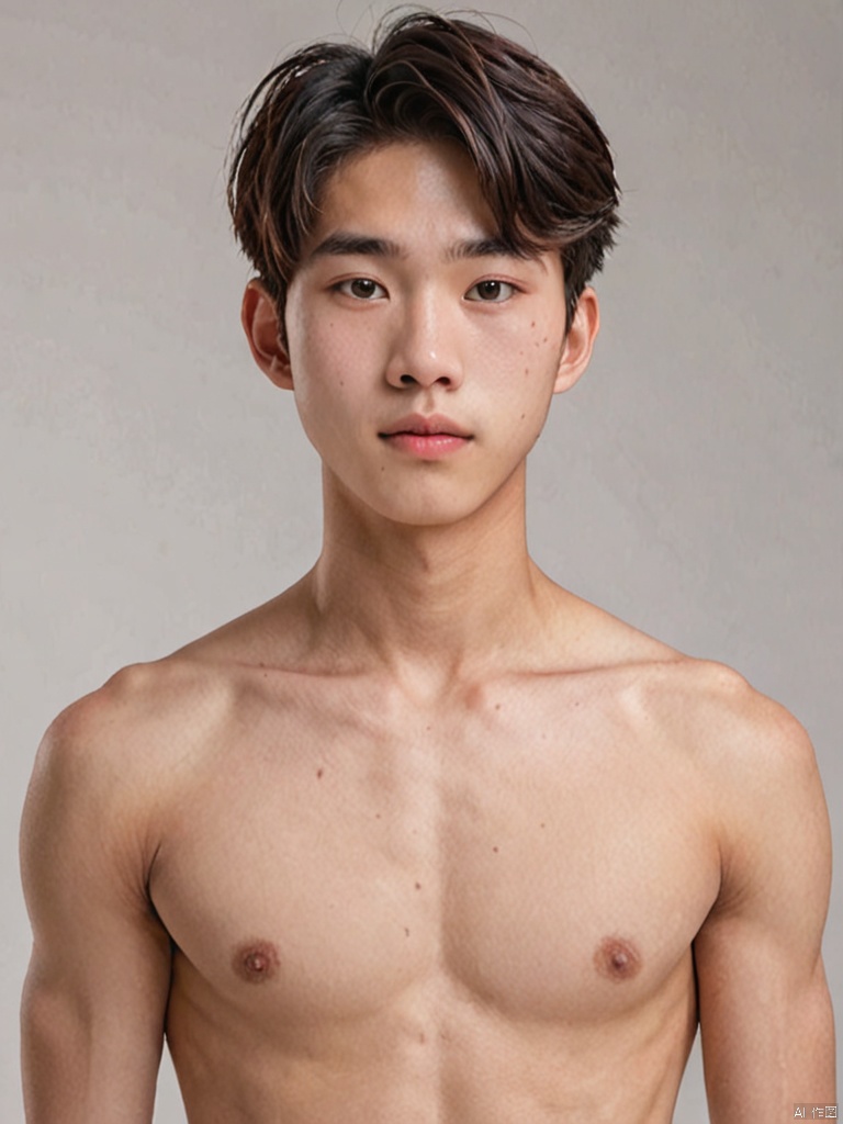  real nature skin,(realistic, photo-realistic:1.3),(high detailed skin:1.2),Ultra-high skin detail,Perfect facial details,
(((1boy))),Asian male,17(yo),
nude:,a white background,standing,looking at the camera,be nude,brief,
