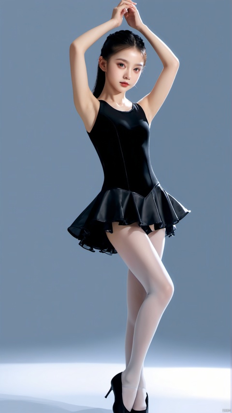 An eight year old Chinese girl is dancing in the dance studio wearing glowing black oil smooth eglossy pantyhose，(The pantyhose is covered in oil)，Wet pantyhose，gigantic breasts，Wearing tight ballet costumes,Her movements are graceful，looking at viewer,. Ballet hairstyle，Dancing ballet，(Best quality:1.2),(top quality:1),prettyface,(photo realistic: 1.3) , Edge lighting, (high-detail skin: 1.2) , 8K ultra-hd, DSLR, high quality, high resolution, 8K, best ratio four fingers and one thumb, (photo realistic: 1.3),masterpiece,ultra high res,realistic,finely detail,extremely detailed,