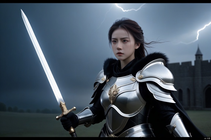 Imagine a powerful scene where a pair of young men and women in armor exude strength against a dark background, surrounded by lightning and thunder. The man is wearing a majestic black armor, wearing an imperial crown on his head, and holding the authoritative scepter tightly in his hand. Standing next to him was a woman, equally young and terrifying. Her white armor contrasted with darkness, and a cloak hung down from her shoulder, holding a sword in her hand. Both of these characters have young faces, but their eyes tell stories that do not match their appearance and age, reflecting the depth of their intelligence and endurance. This scene was shot with profound details and quality (best quality, 4k, 8k, high-rise building, masterpiece: 1.2), using a (realistic, photo realistic, photo realistic: 1.37) style, highlighting the complex design of their armor, the subtle texture of the fabric, and the bitter expression in their eyes (majestic, respectable: 1.3)