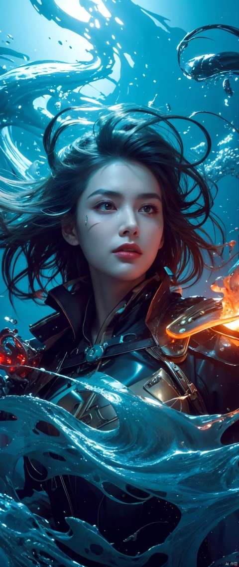  ModelShoot style, (Extremely detailed Cg Unity 8K wallpaper), A chaotic storm of liquid smoke overhead, Stylized beautiful full-length abstract portrait, author：Petros Afshar, ross tran, tom whalen, Peter Mohrbacher, Art germ, Broken glass, bubbly underwater scenery, radiant light