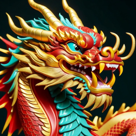 Chinese dragon,3d_model, ( figma:0.8), wmchahua,
poakl cartoon newyear style,a dark red Chinese dragon,
revealing golden eyes, golden dragon scales ,horns,and whiskers,overall dark cyan dragon scales, ornamented with golden dragon scales,in the style of dark and brooding designer,
clean and concise composition, luxurious decorative paintings,
Transparent background,
golden light,
optical illusion paintings, close-up intensity, hyper-realistic animal illustrations,precisionist art,