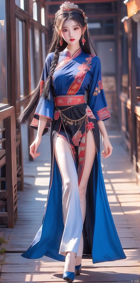 1girl,solo,perfect face,look at viewer,standing,
large breasts,blue chinese clothes,blue china dresss,short sleeves,side slit,black panties,black thighhighs,pantyhose,high heels,
masterpiece,best quality,highly detailed,