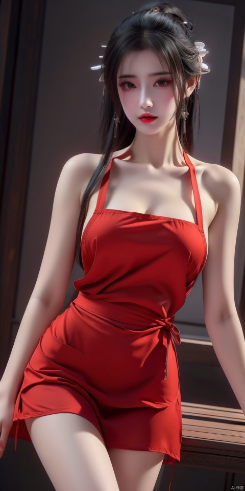  Best quality, masterpiece, photorealistic, 32K uhd, official Art,
1girl, (naked_red apron),thigh,red style,dofas, solo, (\yan yu\), qingyi