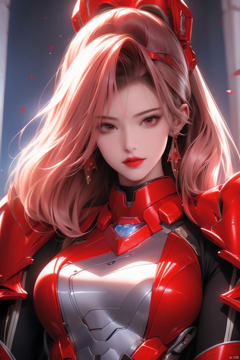  1 girl, science fiction armor,red armor,half body, anan, shiranui mai