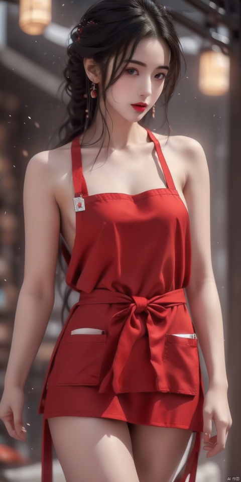  Best quality, masterpiece, photorealistic, 32K uhd, official Art,
1girl, (naked_red apron),thigh,red style,dofas, solo,