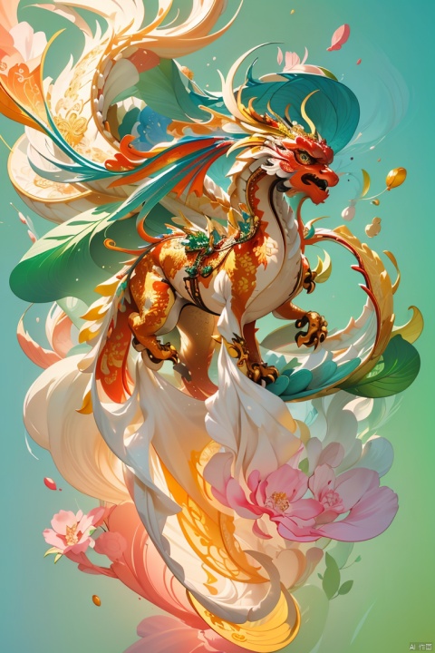  (colourful background:1.3), pure golden chinese dragon , embellished with chinese New Year elements,scattered gemstones,light and shadow sensation,3d rendering, realistic, , dofas, HFJL, (\long wang ga ma\), (\long yun heng tong\), eastern_dragon,