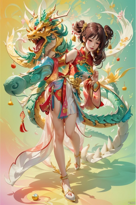  (colourful background:1.3), pure golden chinese dragon , embellished with chinese New Year elements,scattered gemstones,light and shadow sensation,3d rendering, realistic, , dofas, HFJL, (\long wang ga ma\), (\long yun heng tong\), eastern_dragon,