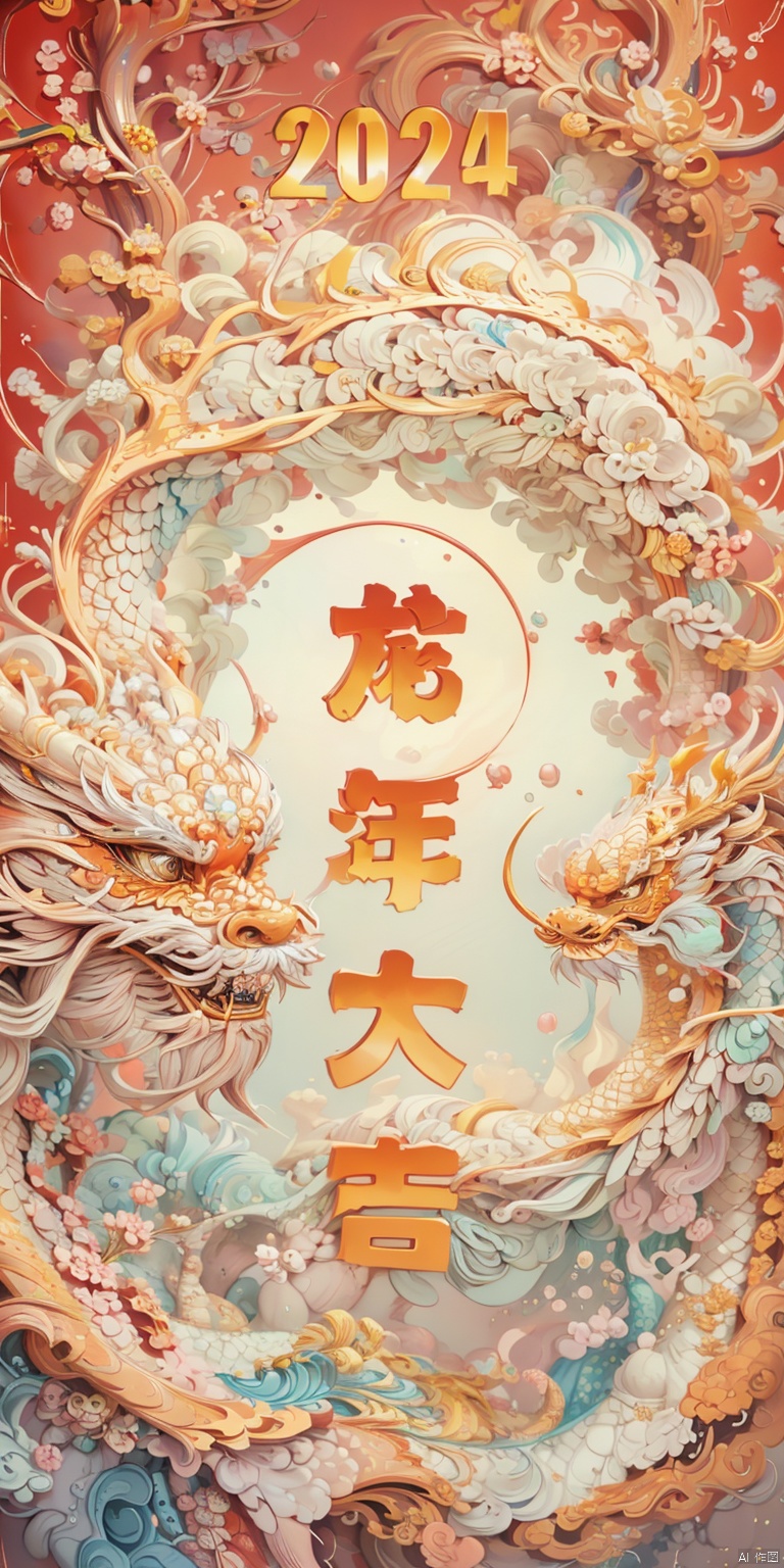 (red background:1.2), pure golden chinese dragon occupying a coner of the picture, embellished with chinese New Year elements,scattered gemstones,light and shadow sensation,3d rendering,realistic, particles, dofas, BY MOONCRYPTOWOW