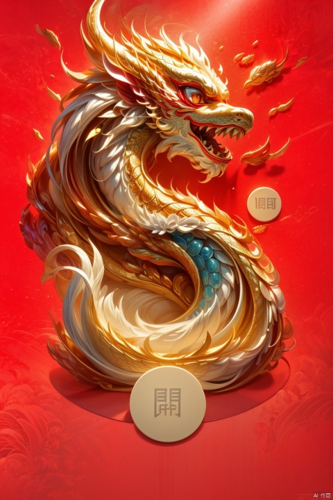  (logo design:1.5), 1 Chinese dragon logo design on red background, Chinese golden dragon, (masterpiece:1,2), best quality, masterpiece, highres, original, extremely detailed wallpaper, perfect lighting,(extremely detailed CG:1.2), wechatredenvelope