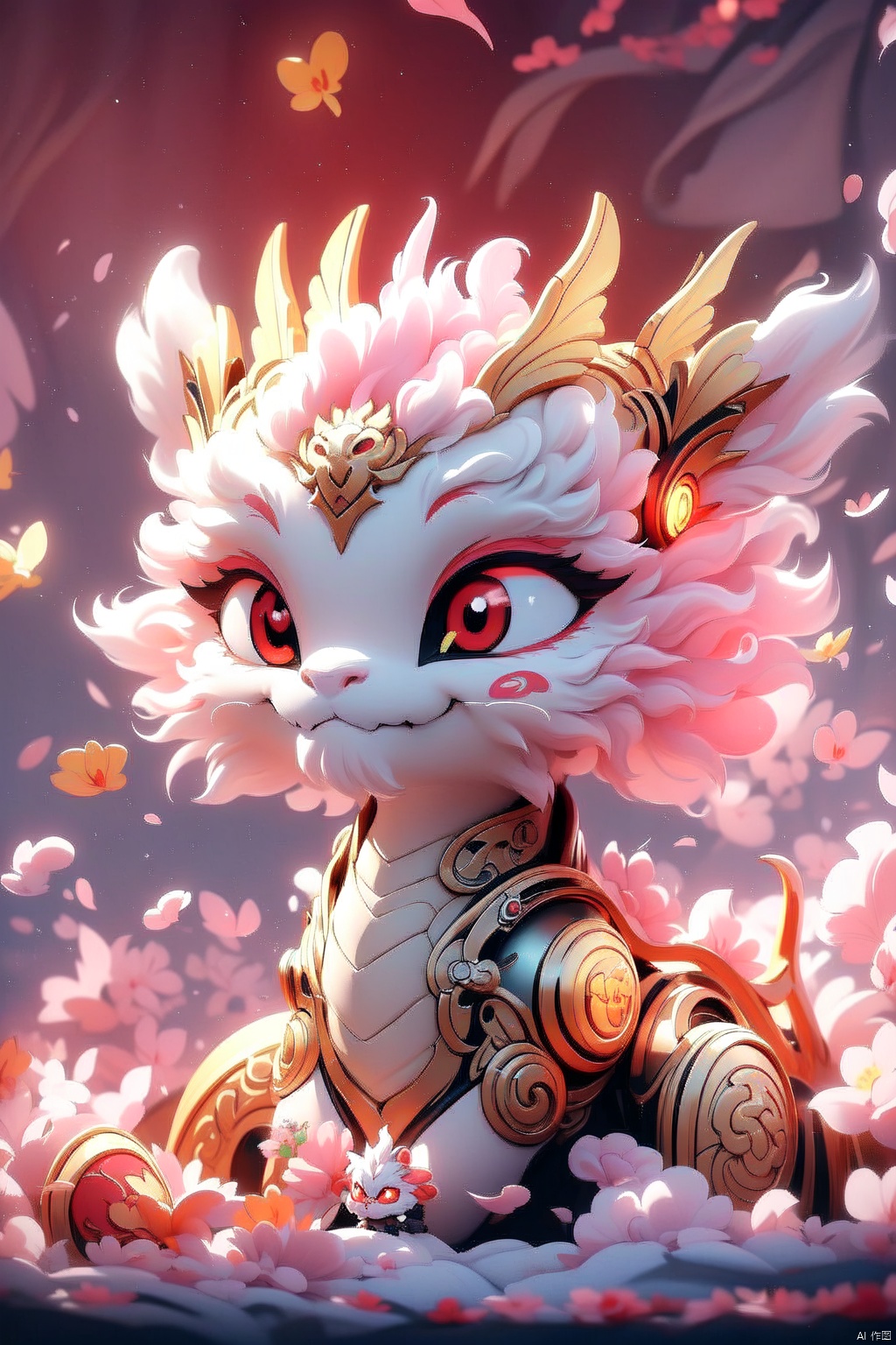  Chinese dragon, looking at the audience, red eyes, detailed eyes, threatening gaze, sinister smile, high detail, high quality, 4k, art, detailed face, (\ longyunheng tong \), Chinese dragon, embroider, Furry Girl, 1GIRL, Pink Mecha