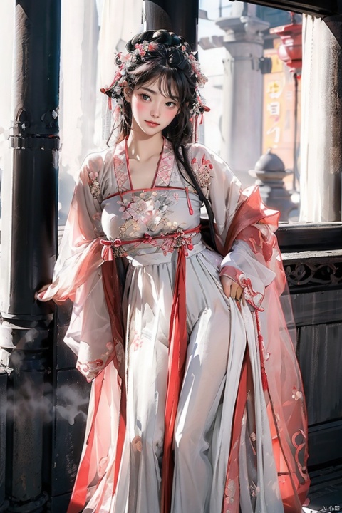  1girl, lying, bdsm, full body, standing, perfect high detailed face, high detailed eyes, blushing, hanfu, WHITE PANTYHOSE,汉服, big breast, tutubs,large breasts