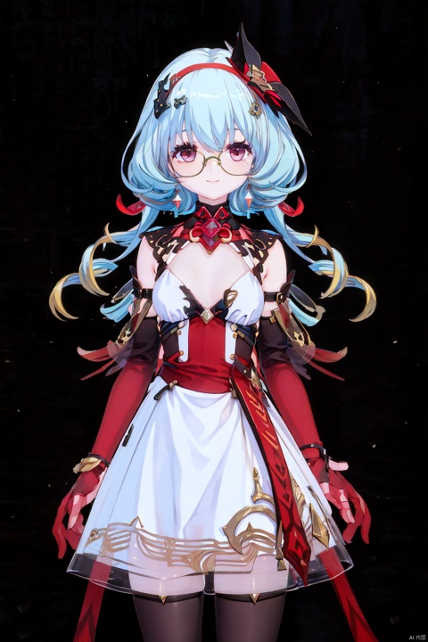  1girl, solo, red gloves, gloves, looking at viewer, blue hair,smile, breasts, long hair, bangs, multicolored hair, glasses, elbow gloves, dress, jewelry, earrings, hair ornament,buleweiXF,

(masterpiece:1.2), best quality, masterpiece, highres, original,ultra-detailed, illustration,extremely detailed wallpaper, perfect lighting,(extremely detailed CG:1.2), drawing, paintbrush,
,buleweiXF