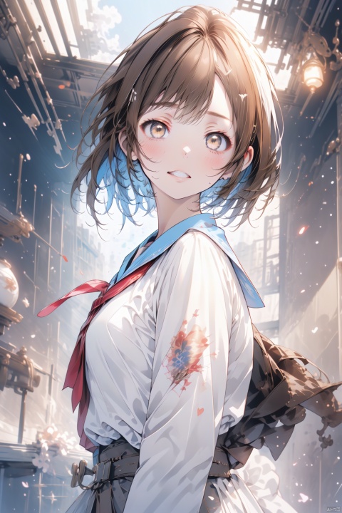 ((best quality)), ((masterpiece)), ((ultra-detailed)), (illustration), (detailed light), 1girl, solo, short hair, brown hair, brown eyes, school uniform, upper body, teeth, clenched teeth, wind, science fiction, fantasy, electricity, tokiwadai school uniform, electrokinesis, incoming attack, psychic, misaka mikoto,(masterpiece), (best quality), illustration, ultra detailed, hdr, Depth of field, (colorful), 1girl,,, dofas,,,
