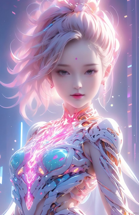  (1girl:1.2),cute face,long hair,frilly hairstyle,torso,body,8k,ultra-detailed,highres,(best quality, masterpiece:1.2),(deformad neon light:1.3),soft particles of fractal fire,volumetric lighting,colorful,((extreme details)),glow,Navel, thighs,impossible figures,paradoxical art,paradox,impossible geometry,hypercube,Beautiful Psychedelic Trippy White Intricate Detailed Elaborate,solo,(full body:1.7),(machine made joints:1.4),((machanical limbs)),(explosed muscles),(blood vessels connected to tubes),(a brain in container:1.3),((mechanical vertebra attaching to back)),((mechanical cervial attaching to neck)),,expressionless,(wires and cables attaching to head and body:1.5),small breasts,short hair,science fiction,