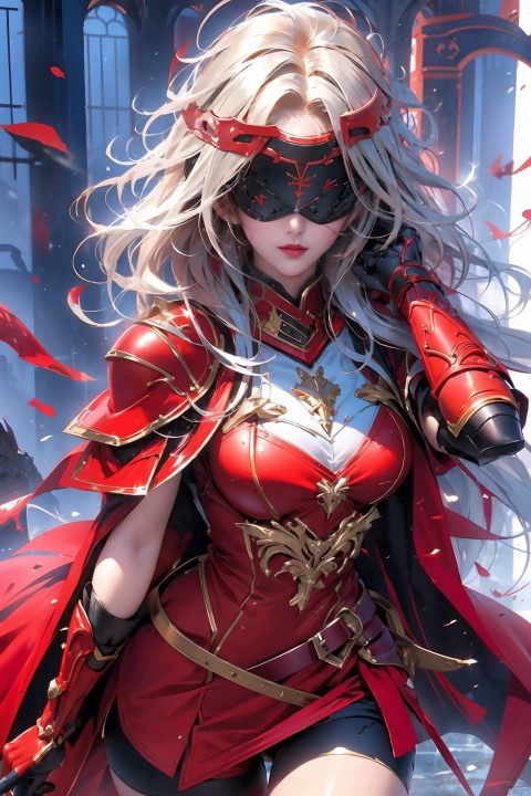  1girl,red armor,(blindfold),thighs,