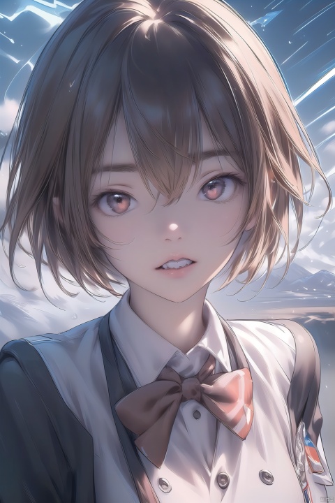 ((best quality)), ((masterpiece)), ((ultra-detailed)), (illustration), (detailed light), 1girl, solo, short hair, brown hair, brown eyes, school uniform, upper body, teeth, clenched teeth, wind, science fiction, fantasy, electricity, tokiwadai school uniform, electrokinesis, incoming attack, psychic, misaka mikoto,(masterpiece), (best quality), illustration, ultra detailed, hdr, Depth of field, (colorful), 1girl,,, dofas,,,,
