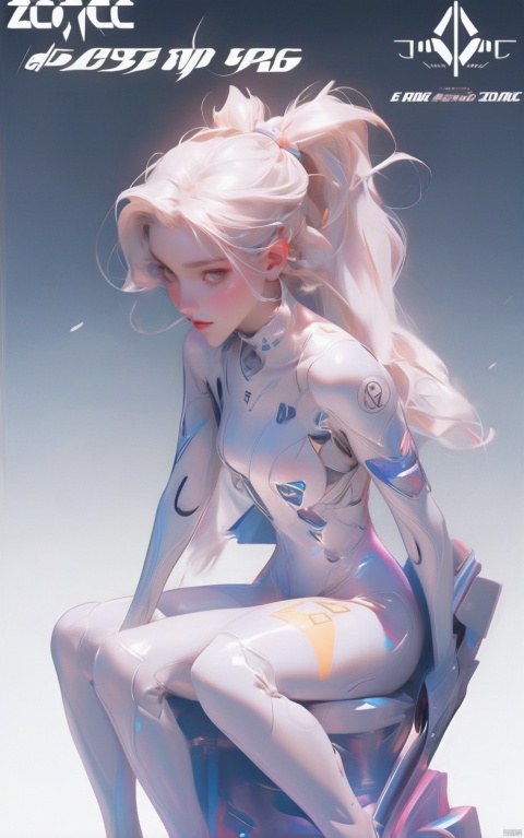  1girl, bodysuit ,sitting sideways,looking at the viewer,(zotac text logo:1.2) , （\personality\）