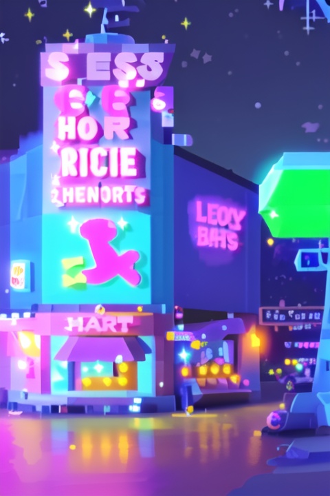  The dazzling city, the neon lights at night, dotted
with stars, bustling street views, flashing
headlights, sports scenes, leisure scenes, painted
by James Rizzi,low poly
