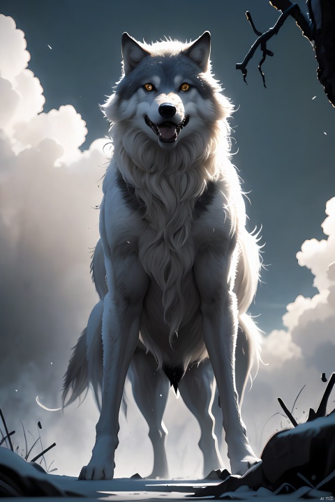 there is a guy standing in front of a wolf with a man standing next to him, half man half wolf, artistic illustration, dark illustration, by Wolf Huber, a beautiful artwork illustration, inspired by Wolf Huber, wolf, werewolf”, fenrir, grim - wolf, by Relja Penezic, wolf in hell, wolf like a human