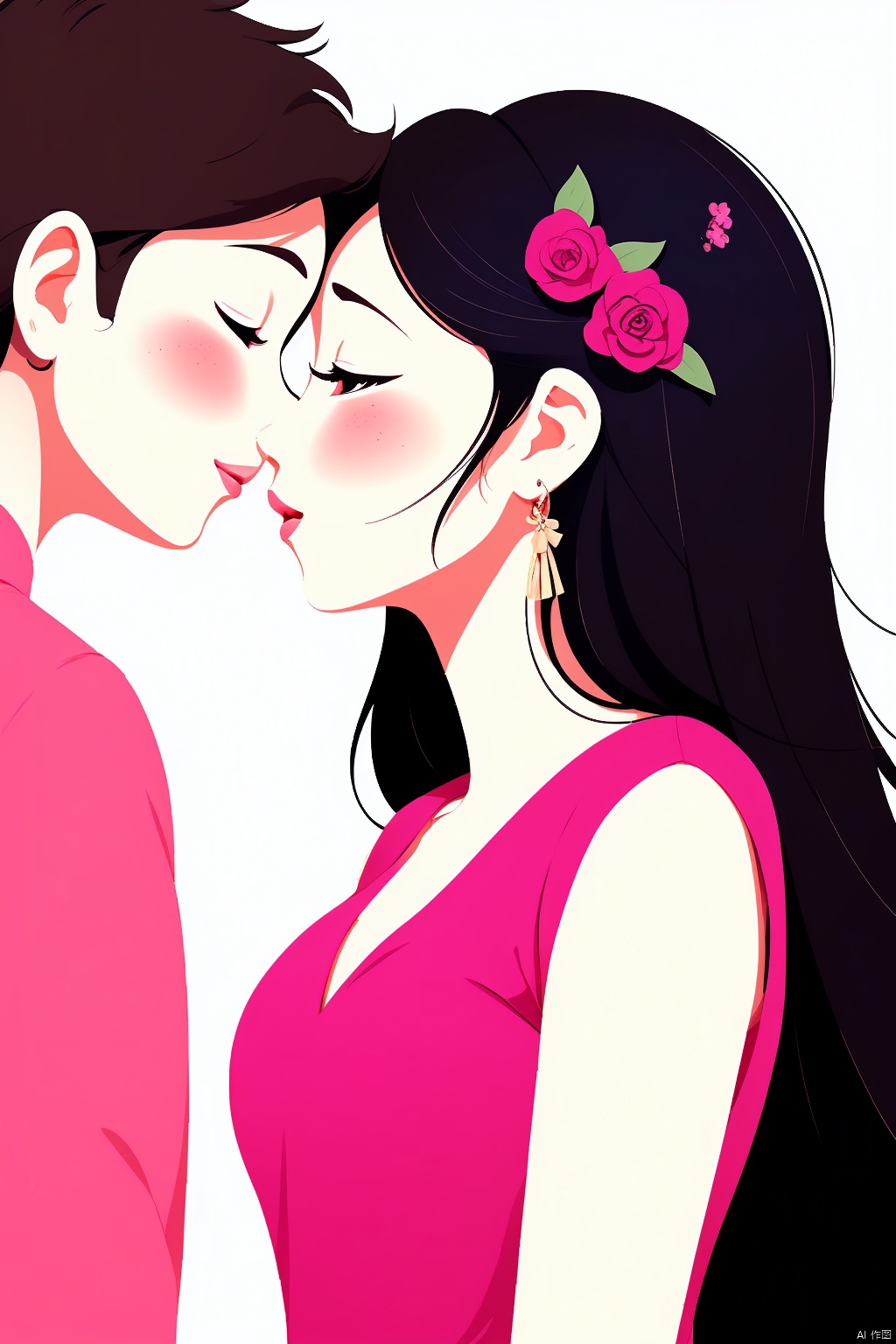  Valentine's Day,Flat painted style,1girl,close-up,upper_body,simple background,,love,romantism,masterpiece,