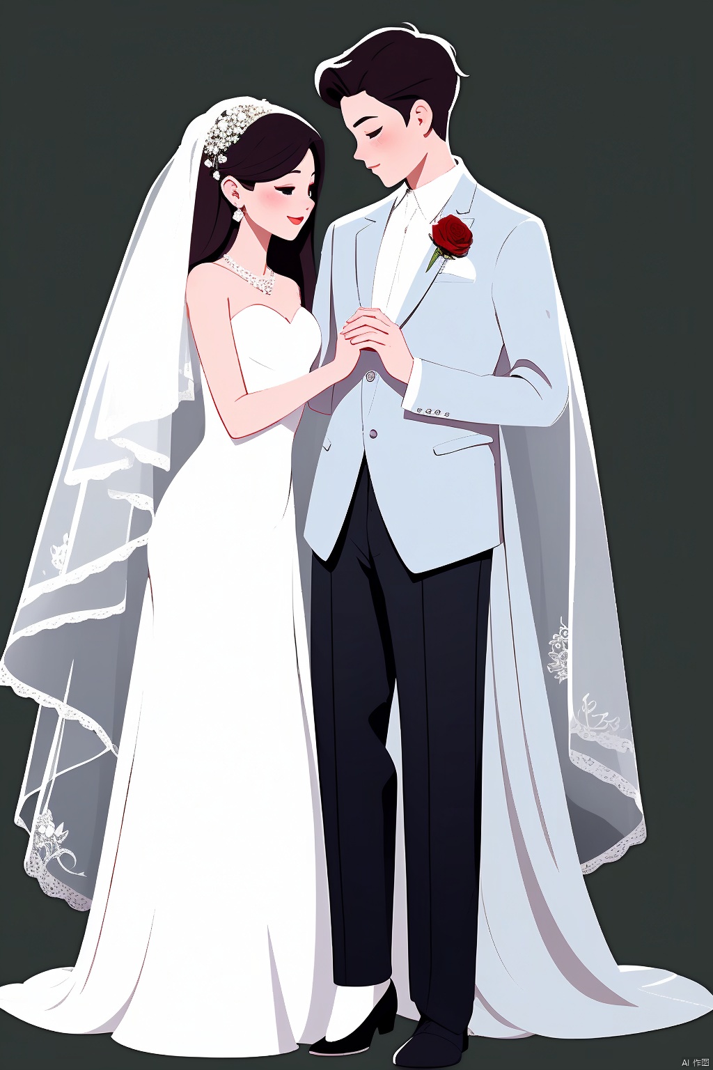  Valentine's Day,Flat painted style,1girl,1boy,rose,wedding_dress,simple background,,love,romantism,masterpiece,